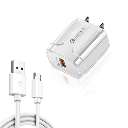 LZ-023 18W QC 3.0 USB Portable Travel Charger + 3A USB to Micro USB Data Cable, US Plug(White) - Mobile Accessories by buy2fix | Online Shopping UK | buy2fix