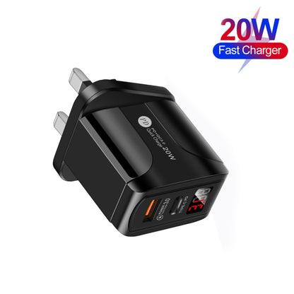 PD001 5A PD3.0 20W + QC3.0 USB Fast Charger with LED Digital Display, UK Plug(Black) - Mobile Accessories by buy2fix | Online Shopping UK | buy2fix