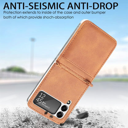 For Samsung Galaxy Z Flip3 5G Litchi Pattern Folding Leather Shockproof Card All-inclusive Case(Brown) - Samsung Accessories by buy2fix | Online Shopping UK | buy2fix