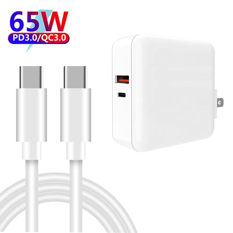 A6 65W QC 3.0 USB + PD USB-C / Type-C Dual Fast Charging Laptop Adapter + 2m USB-C / Type-C to USB-C / Type-C Data Cable Set for MacBook Series, US Plug + EU Plug - Apple Accessories by buy2fix | Online Shopping UK | buy2fix