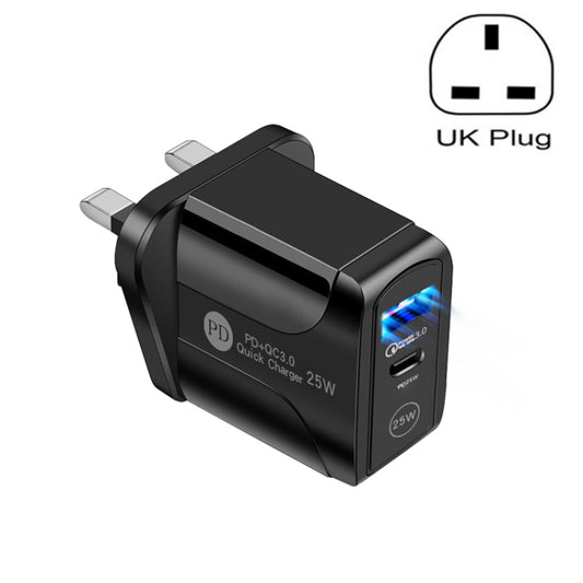 PD25W USB-C / Type-C + QC3.0 USB Dual Ports Fast Charger, UK Plug(Black) - USB Charger by buy2fix | Online Shopping UK | buy2fix