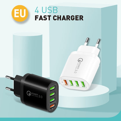 QC-04 QC3.0 + 3 x USB2.0 Multi-ports Charger with 3A USB to 8 Pin Data Cable, EU Plug(White) - USB Charger by buy2fix | Online Shopping UK | buy2fix