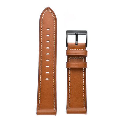 For Huawei Watch GT3 46mm / Watch GT Runner First Layer Leather Sewing Thread Watch Band (Brown) - Smart Wear by buy2fix | Online Shopping UK | buy2fix