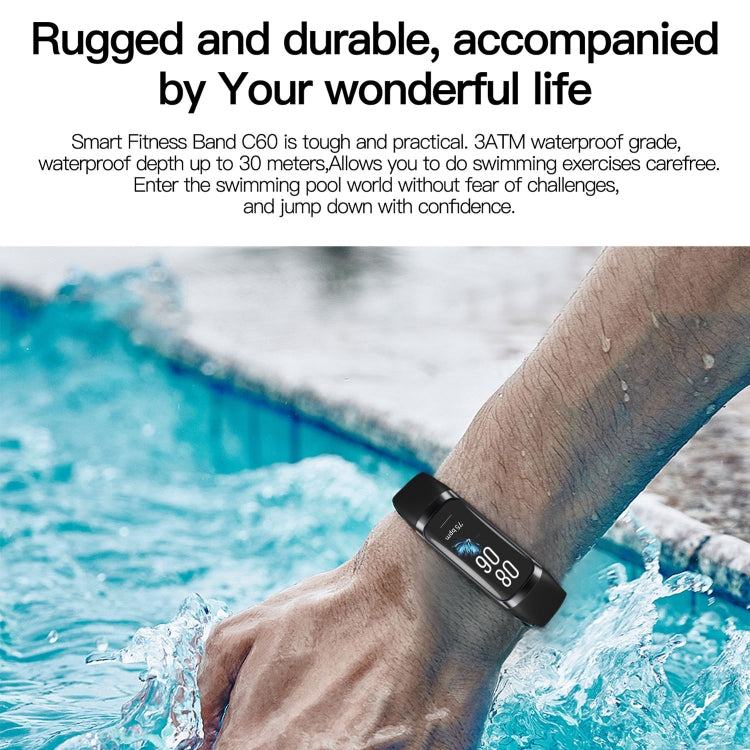 C60 IP67 Waterproof 1.1 inch Smart Fitness Band(Black) - Smart Wear by buy2fix | Online Shopping UK | buy2fix