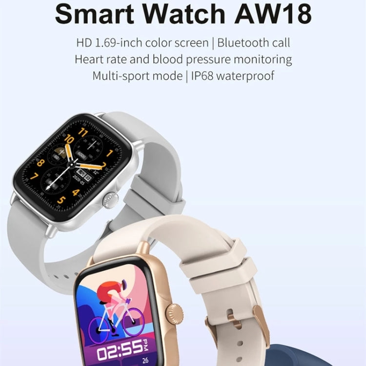 AW18 1.69inch Color Screen Smart Watch, Support Bluetooth Call / Heart Rate Monitoring(Gold) - Smart Wear by buy2fix | Online Shopping UK | buy2fix