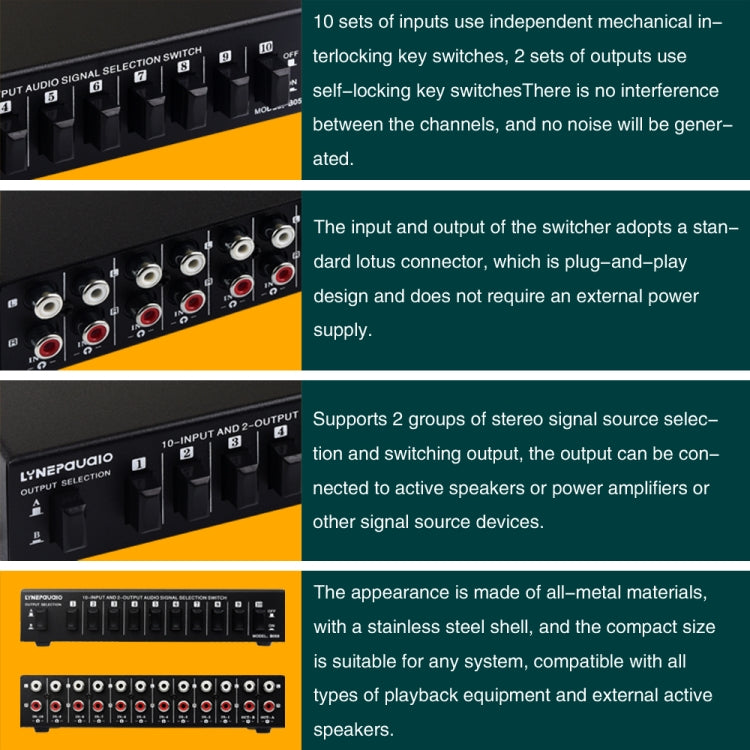 B059 10 In 2 Out / 2 In 10 Out 2-Way RCA Switch Audio Frequency Signal Select Shift Device Loudspeaker Box - Consumer Electronics by buy2fix | Online Shopping UK | buy2fix