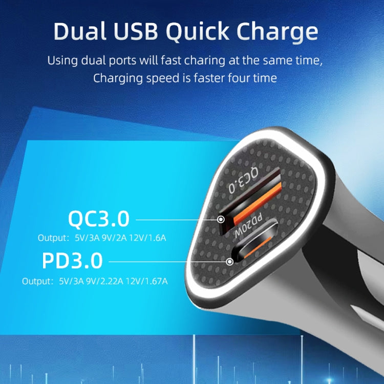 TE-P23 38W PD 20W USB-C / Type-C + QC3. 0 USB Triangle Car Charger + USB to Micro USB Data Cable, Length: 1m(Black) - In Car by buy2fix | Online Shopping UK | buy2fix