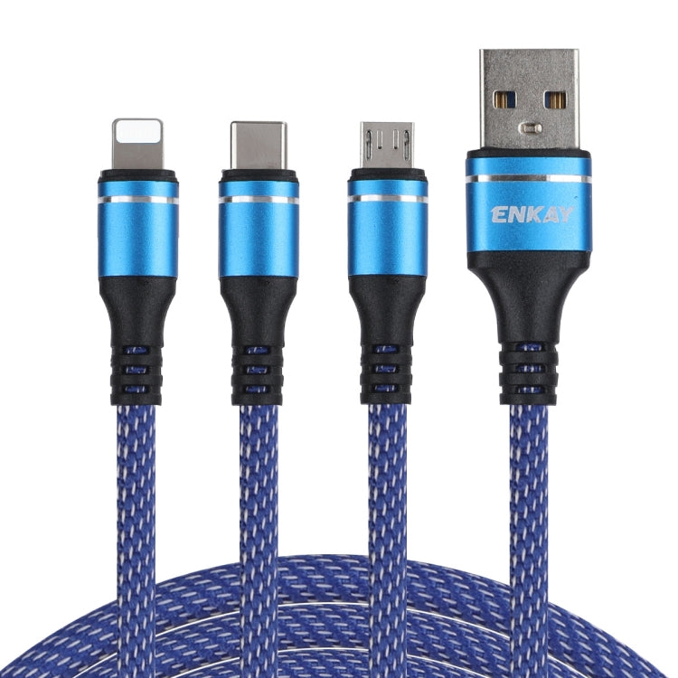 ENKAY ENK-CB121 1.5m 3 in 1 USB 3.0 to Type-C / 8 Pin / Micro USB 5A Fast Charging Cable(Blue) - Multifunction Cable by ENKAY | Online Shopping UK | buy2fix