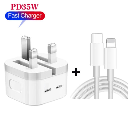 PD 35W Dual USB-C / Type-C Ports Charger with 2m Type-C to 8 Pin Data Cable, UK Plug - USB Charger by buy2fix | Online Shopping UK | buy2fix