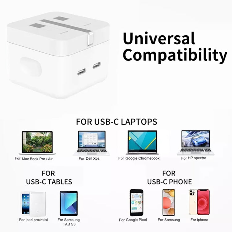 PD 35W Dual USB-C / Type-C Ports Charger with 2m Type-C to 8 Pin Data Cable, UK Plug - USB Charger by buy2fix | Online Shopping UK | buy2fix