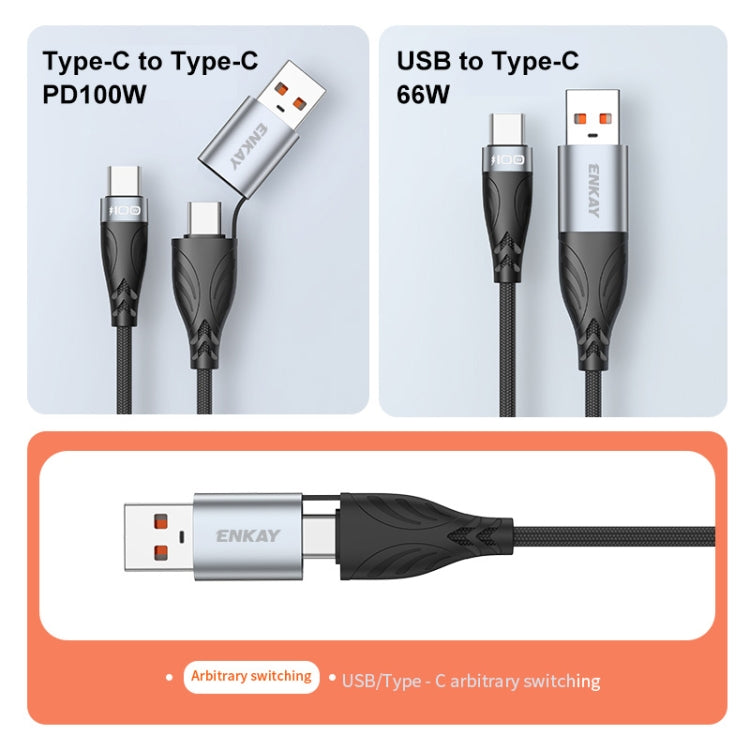 ENKAY Hat-Prince 2m PD100W 2 in 1 USB 3.0 / Type-C to Type-C 6A Super Fast Charging Data Cable - USB-C & Type-C Cable by ENKAY | Online Shopping UK | buy2fix