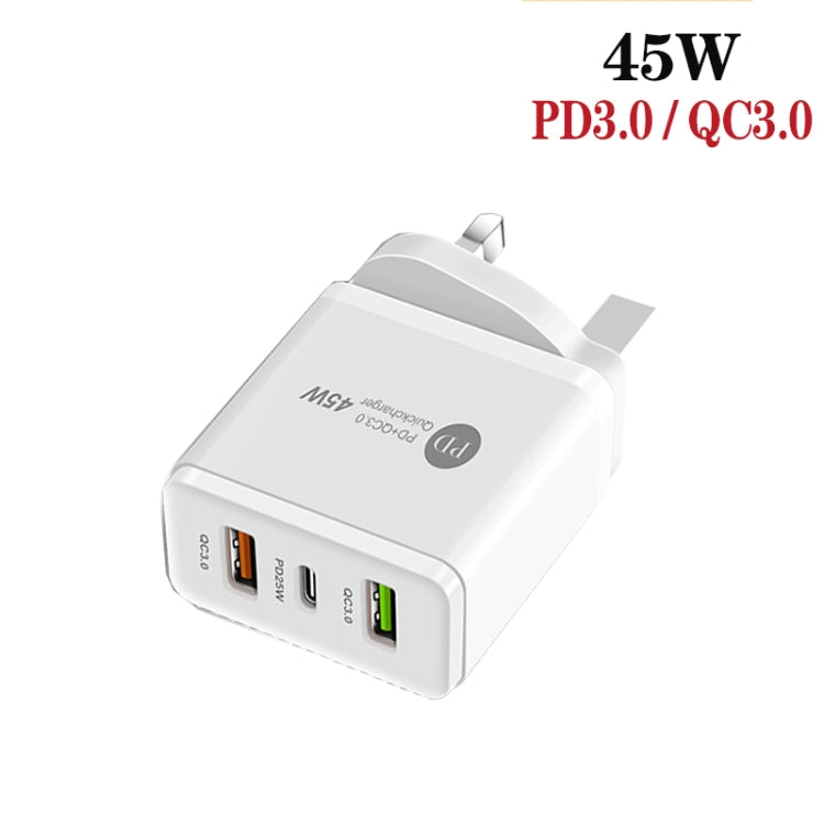 45W PD3.0 + 2 x QC3.0 USB Multi Port Charger with Type-C to 8 Pin Cable, UK Plug(White) - Apple Accessories by buy2fix | Online Shopping UK | buy2fix