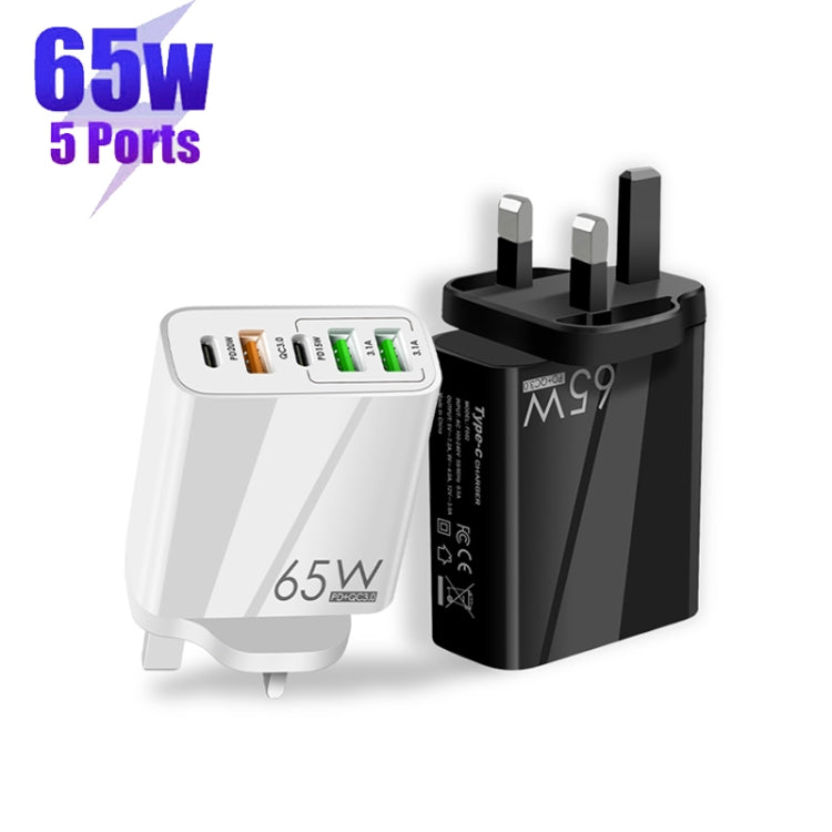 65W Dual PD Type-C + 3 x USB Multi Port Charger with 3A USB to 8 Pin Data Cable, UK Plug(Black) - Apple Accessories by buy2fix | Online Shopping UK | buy2fix