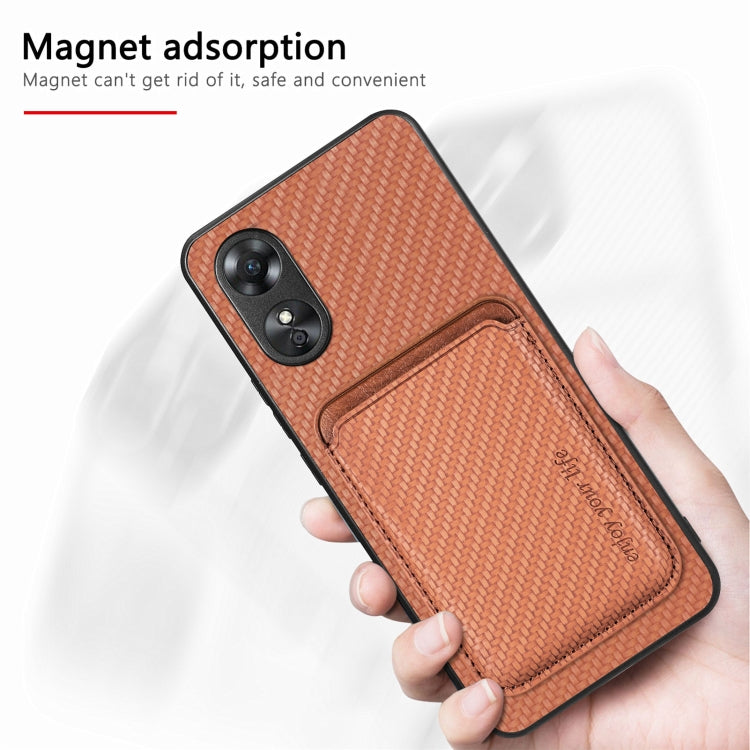 For OPPO A17 Pro Carbon Fiber Leather Card Magsafe Phone Case(Brown) - OPPO Cases by buy2fix | Online Shopping UK | buy2fix