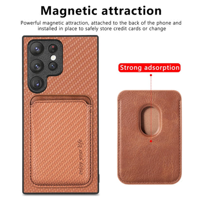 For Samsung Galaxy S22 Ultra 5G Carbon Fiber Leather Card Magsafe Magnetic Phone Case(Brown) - Galaxy S22 Ultra 5G Cases by buy2fix | Online Shopping UK | buy2fix