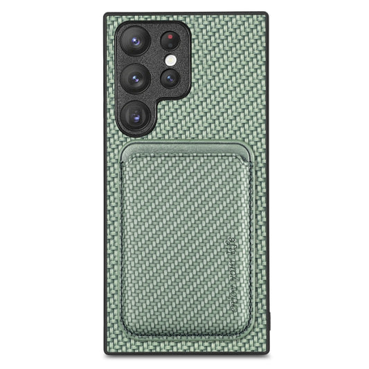 For Samsung Galaxy S22 Ultra 5G Carbon Fiber Leather Card Magsafe Magnetic Phone Case(Green) - Galaxy S22 Ultra 5G Cases by buy2fix | Online Shopping UK | buy2fix