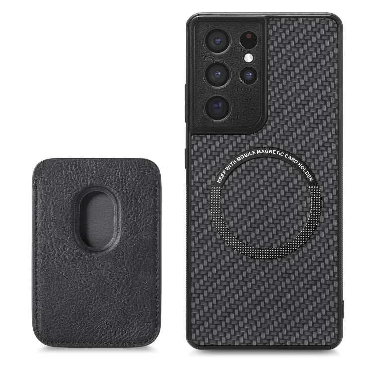 For Samsung Galaxy S21 Ultra 5G Carbon Fiber Leather Card Magsafe Magnetic Phone Case(Black) - Galaxy S21 Ultra 5G Cases by buy2fix | Online Shopping UK | buy2fix