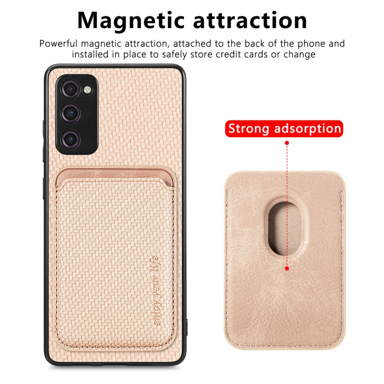 For Samsung Galaxy S20 FE Carbon Fiber Leather Card Magsafe Magnetic Phone Case(Khaki) - Galaxy S20 FE Cases by buy2fix | Online Shopping UK | buy2fix