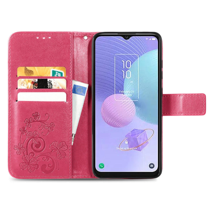 For TCL 405 Four-leaf Clasp Embossed Buckle Leather Phone Case(Rose) - More Brand by buy2fix | Online Shopping UK | buy2fix