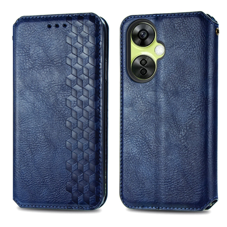 For OnePlus Nord CE 3 Lite Cubic Grid Pressed Magnetic Leather Phone Case(Blue) - OnePlus Cases by buy2fix | Online Shopping UK | buy2fix