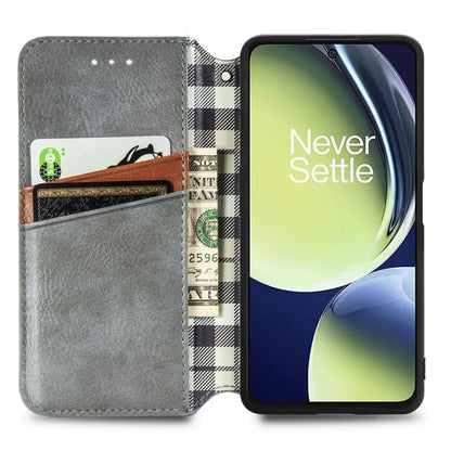 For OnePlus Nord CE 3 Lite Cubic Grid Pressed Magnetic Leather Phone Case(Gray) - OnePlus Cases by buy2fix | Online Shopping UK | buy2fix