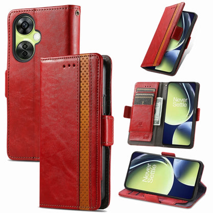 For OnePlus Nord CE 3 Lite CaseNeo Splicing Dual Magnetic Buckle Leather Phone Case(Red) - OnePlus Cases by buy2fix | Online Shopping UK | buy2fix