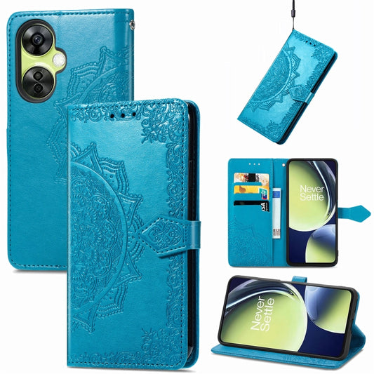 For OnePlus Nord CE 3 Lite Mandala Flower Embossed Leather Phone Case(Blue) - OnePlus Cases by buy2fix | Online Shopping UK | buy2fix