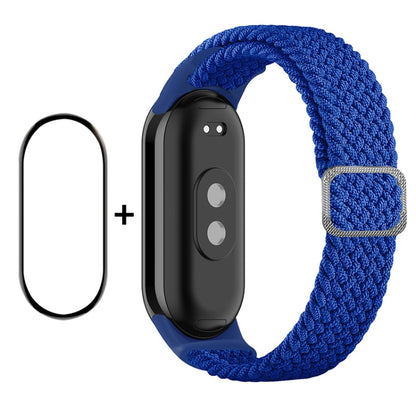 For Xiaomi Mi Band 8 ENKAY Hat-Prince 2 in 1 Set Full Coverage Screen Protector + Elastic Braided Nylon Watch Band(Blue) - Watch Bands by ENKAY | Online Shopping UK | buy2fix