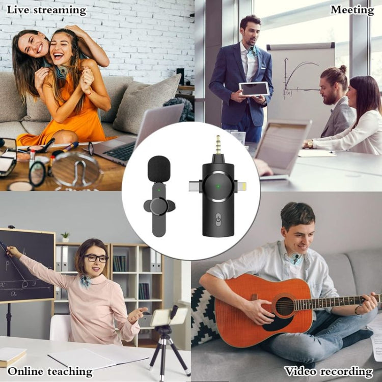 One by Two 3 in 1 Lavalier Noise Reduction Wireless Microphone for iPhone / iPad / Android / Camera - Microphone by buy2fix | Online Shopping UK | buy2fix