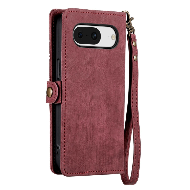 For Google Pixel 8 Geometric Zipper Wallet Side Buckle Leather Phone Case(Red) - Google Cases by buy2fix | Online Shopping UK | buy2fix