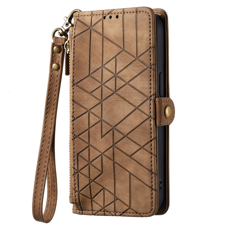 For Google Pixel 8 Pro Geometric Zipper Wallet Side Buckle Leather Phone Case(Brown) - Google Cases by buy2fix | Online Shopping UK | buy2fix