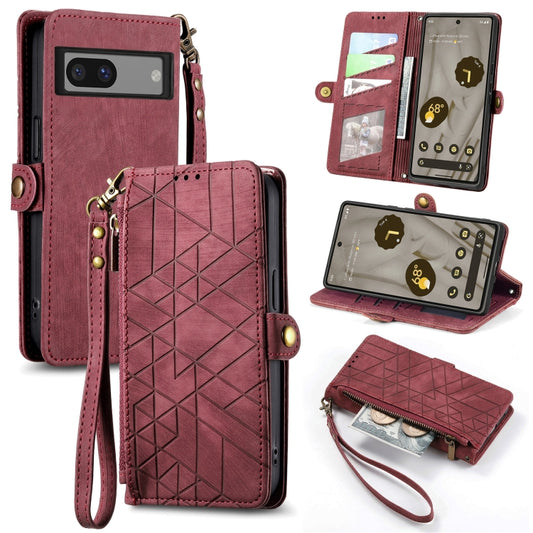 For Google Pixel 6 Geometric Zipper Wallet Side Buckle Leather Phone Case(Red) - Google Cases by buy2fix | Online Shopping UK | buy2fix