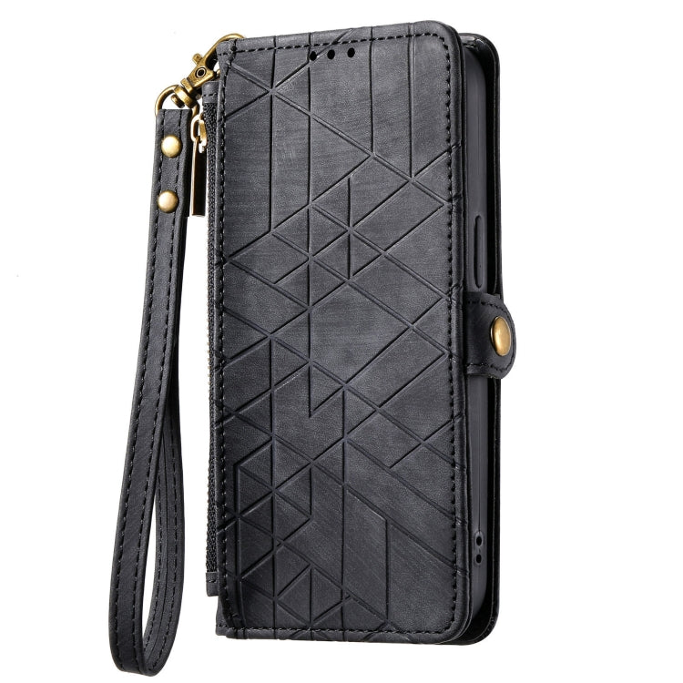 For Google Pixel 6 Geometric Zipper Wallet Side Buckle Leather Phone Case(Black) - Google Cases by buy2fix | Online Shopping UK | buy2fix