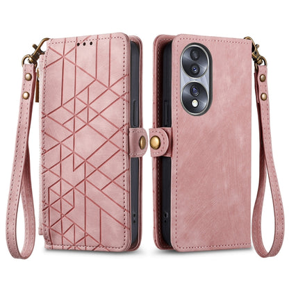 For Honor 60 Geometric Zipper Wallet Side Buckle Leather Phone Case(Pink) - Honor Cases by buy2fix | Online Shopping UK | buy2fix