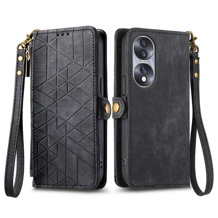 For Honor 60 Geometric Zipper Wallet Side Buckle Leather Phone Case(Black) - Honor Cases by buy2fix | Online Shopping UK | buy2fix