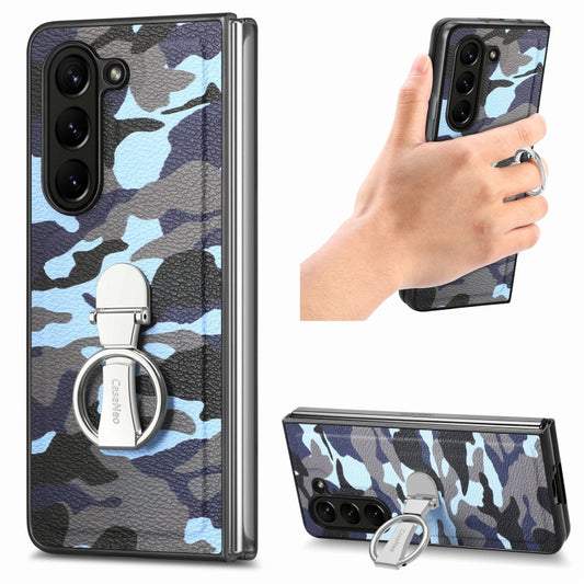 For   Samsung  Galaxy Z Fold5 5G Camouflage Ring Holder PC Phone Case(Blue) - Galaxy Z Fold5 Cases by buy2fix | Online Shopping UK | buy2fix