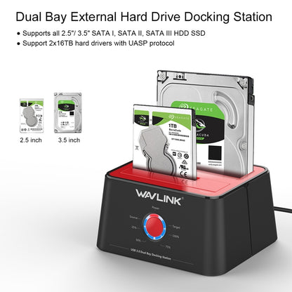 Wavlink ST334U SSD Dual Bay External Hard Drive Docking Station USB 3.0 to SATA I/II/III(UK Plug) - External Hard Drives by buy2fix | Online Shopping UK | buy2fix