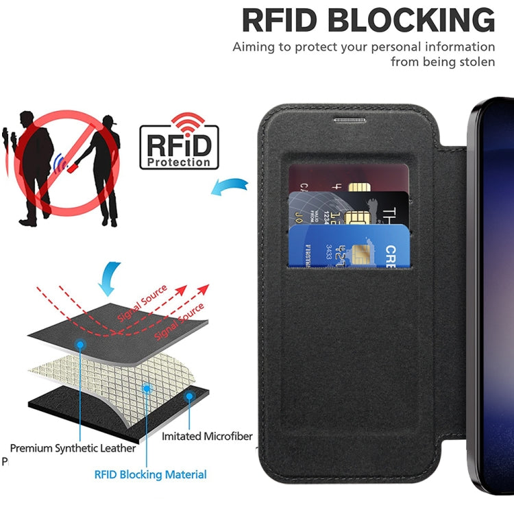 For Samsung Galaxy S24 5G Shield Magsafe RFID Anti-theft Rhombus Leather Phone Case(Black) - Galaxy S24 5G Cases by buy2fix | Online Shopping UK | buy2fix