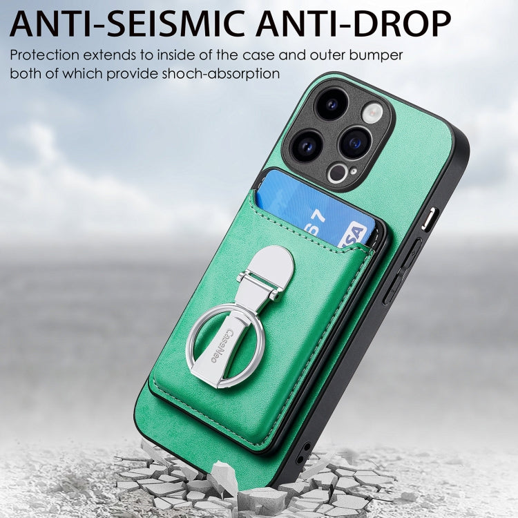 For iPhone 15 Pro Max Skin Feel Ring Holder Wallet Magnetic Phone Case(Green) - iPhone 15 Pro Max Cases by buy2fix | Online Shopping UK | buy2fix