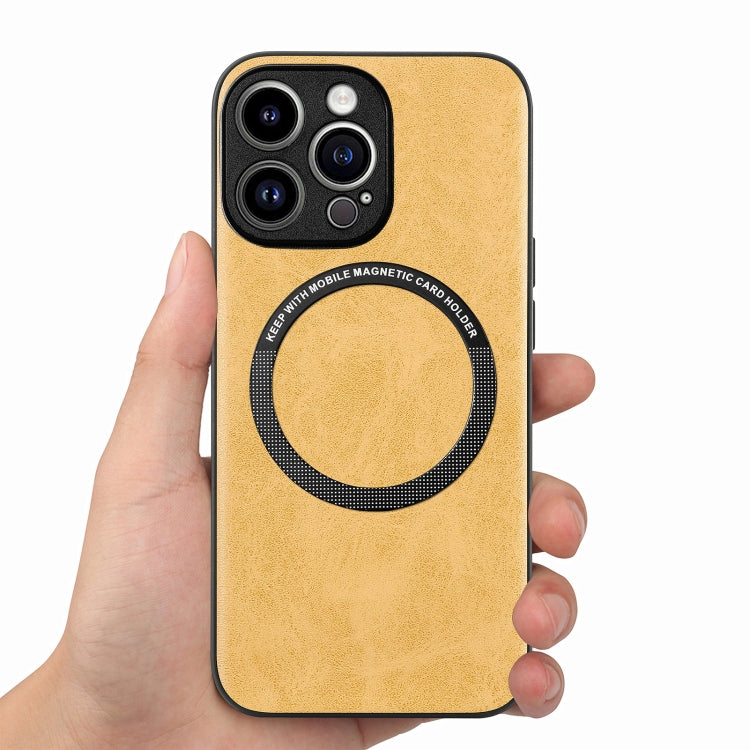 For iPhone 15 Pro Max Solid Color Leather Skin Back Phone Case(Yellow) - iPhone 15 Pro Max Cases by buy2fix | Online Shopping UK | buy2fix