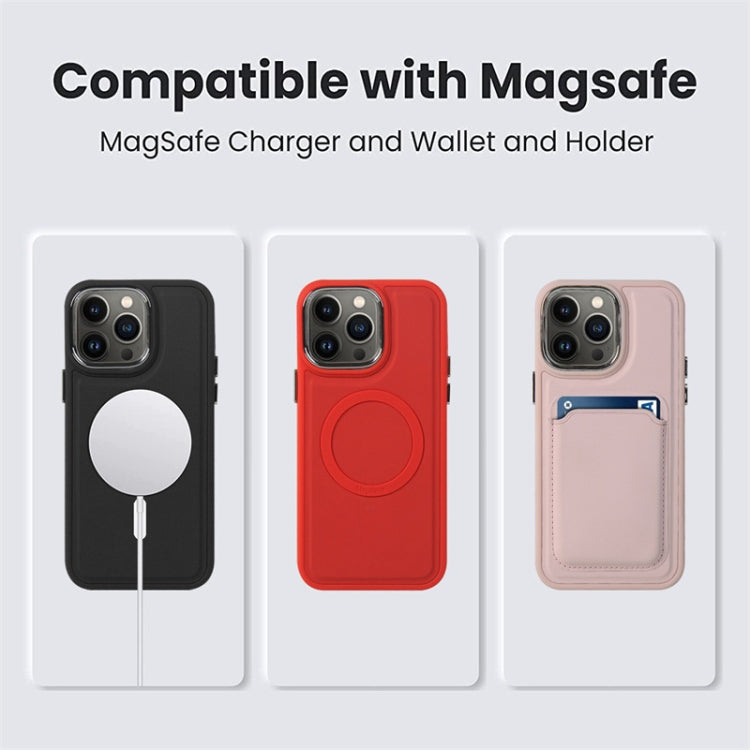 For iPhone 15 Pro Max Imitation Liquid Skin Feel Plating Magsafe Card Bag Phone Case(Red) - iPhone 15 Pro Max Cases by buy2fix | Online Shopping UK | buy2fix