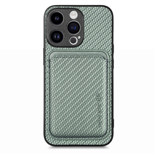 For iPhone 15 Pro Max Carbon Fiber Leather Card Magsafe Phone Case(Green) - iPhone 15 Pro Max Cases by buy2fix | Online Shopping UK | buy2fix