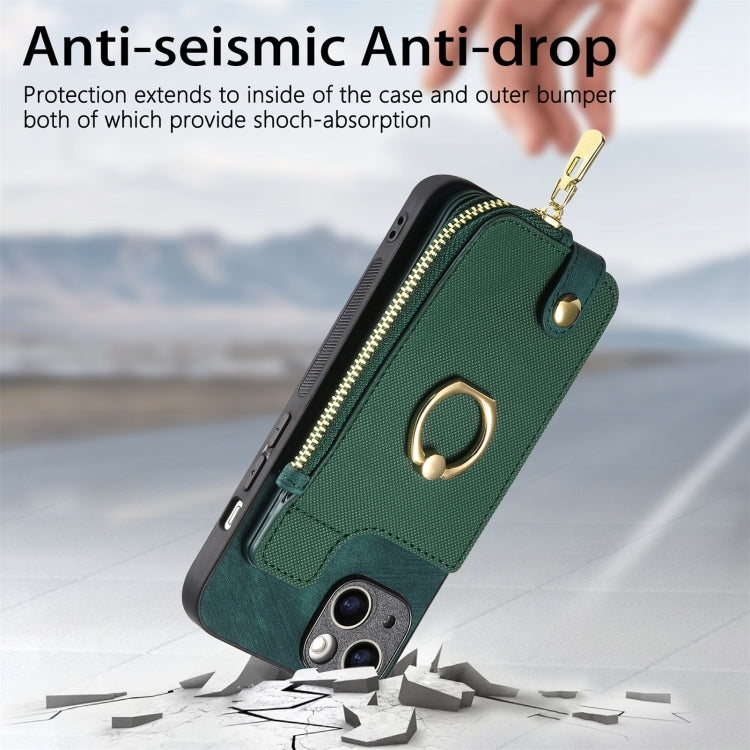 For iPhone 15 Pro Max Cross Leather Ring Vertical Zipper Wallet Back Phone Case(Green) - iPhone 15 Pro Max Cases by buy2fix | Online Shopping UK | buy2fix