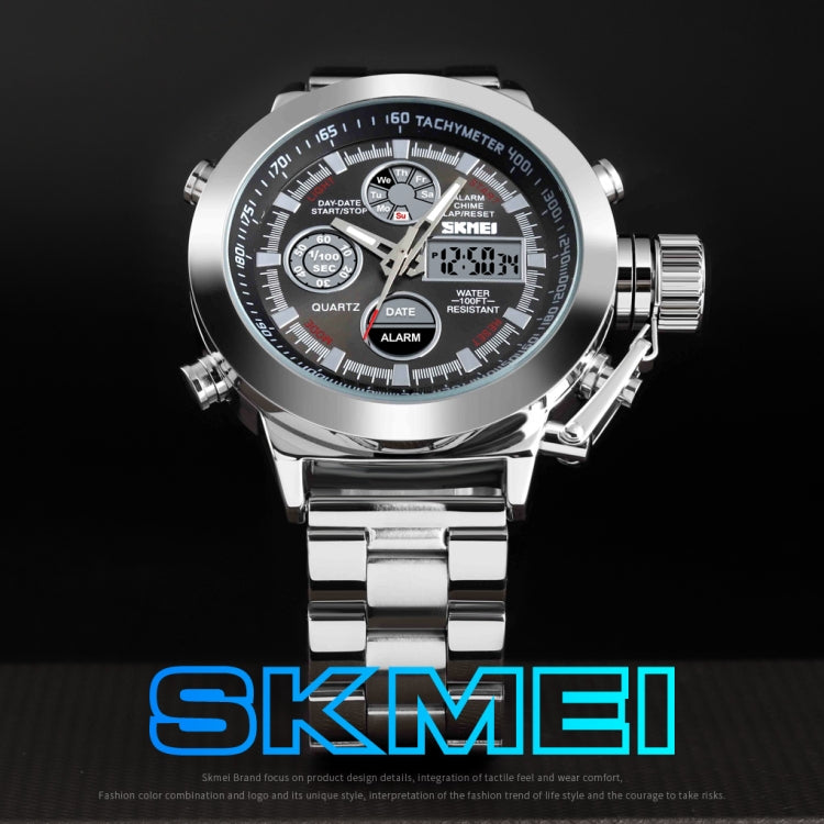 SKMEI 1515 Men Fashion Hip Hop Style Dual Display Electronic Watch Stainless Steel Watch(Silvery) - Alloy Watches by SKMEI | Online Shopping UK | buy2fix
