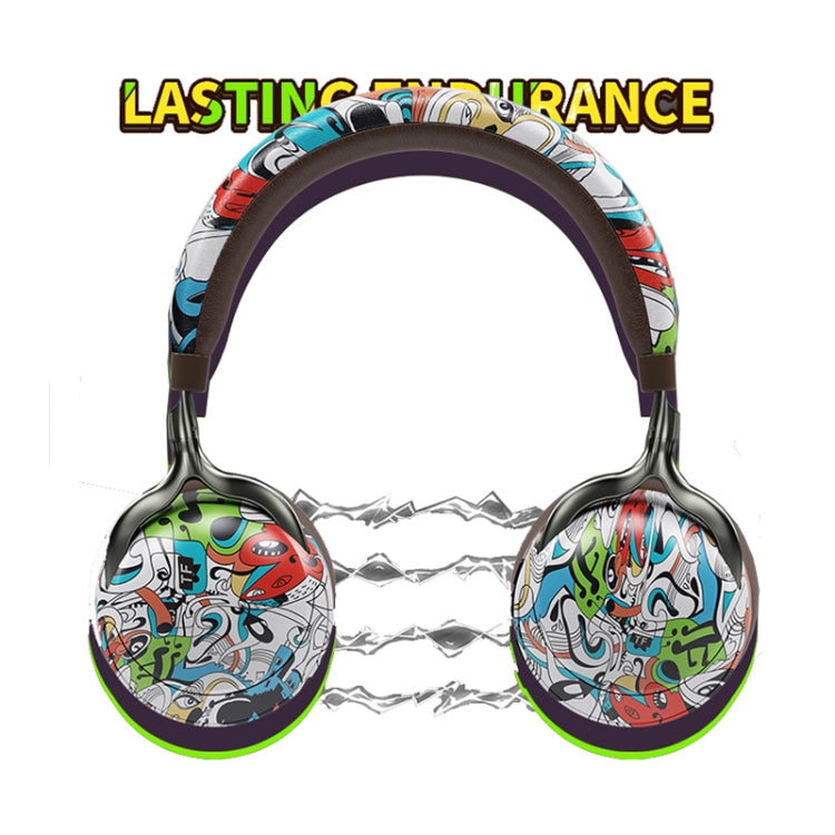 VJ086 Graffiti Headset Wireless Sports Bluetooth Headset Water Transfer Color Print Headset, Support TF, FM(Black+White) - Headset & Headphone by buy2fix | Online Shopping UK | buy2fix