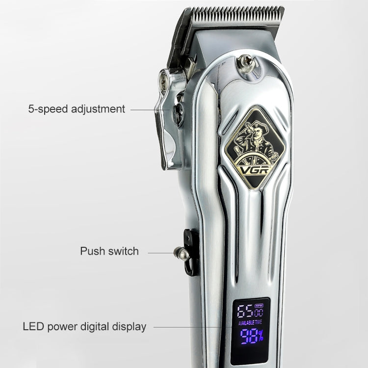 VGR V-267 10W USB Metal Hair Clipper with LED Digital Display & 5 Gears Adjustment (Silver) - Hair Trimmer by VGR | Online Shopping UK | buy2fix