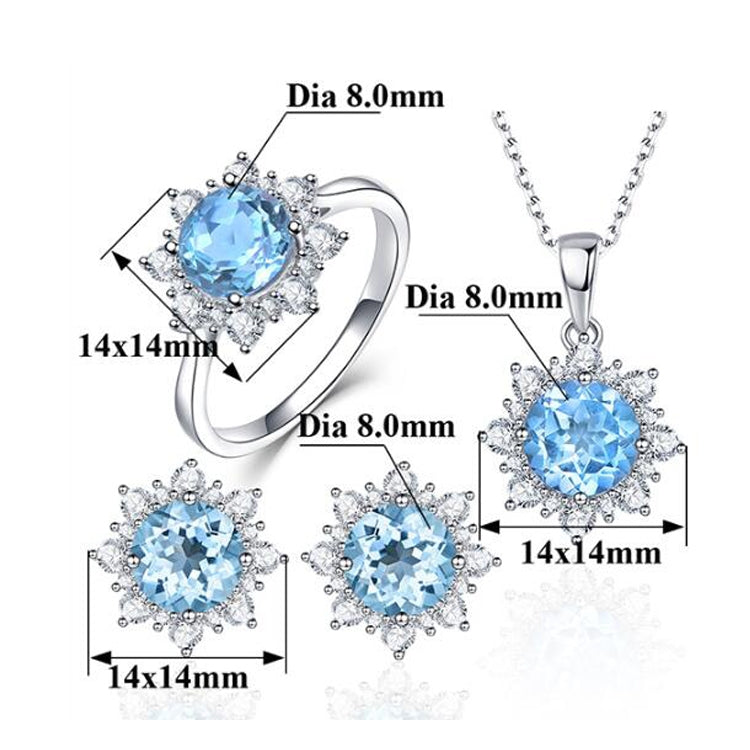 3 PCS/Set Snow Shape Gemstone Jewelry Set For Women, Ring Size:6(Blue) - Jewelry Sets by buy2fix | Online Shopping UK | buy2fix