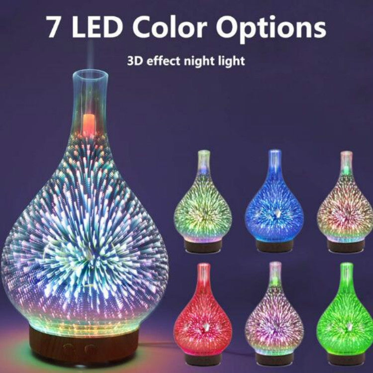 STB-XB10 3D Fireworks 7 Colors LED Night Light Air Humidifier Aroma Essential Oil Diffuser Mist Maker, Plug Type:US Plug(Light Wood Grain) - Home & Garden by buy2fix | Online Shopping UK | buy2fix