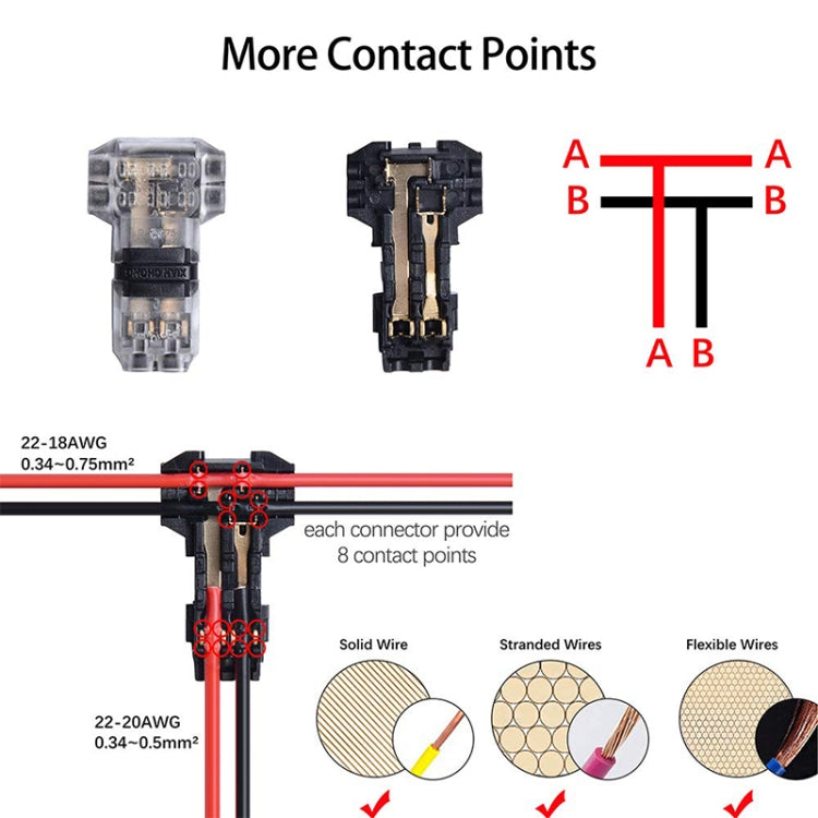 5PCS Peel-free Quick Connector Two-core T-type 2-wire Stripping Terminal Block, Random Color Delivery - Consumer Electronics by buy2fix | Online Shopping UK | buy2fix