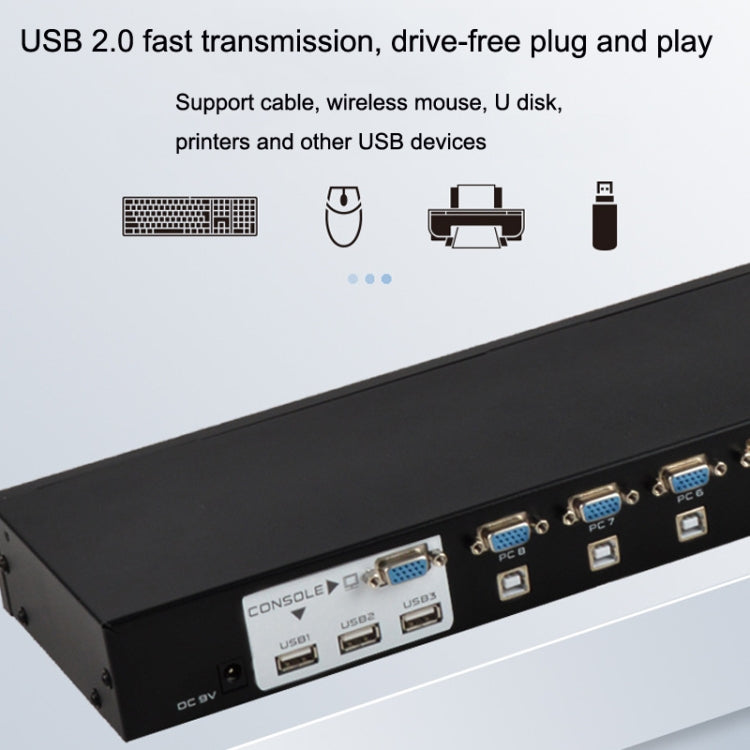 FJGEAR FJ-810UK 8 In 1 Out USB KVM Switcher With Desktop Switch, Plug Type:EU Plug(Black) - Converter by FJGEAR | Online Shopping UK | buy2fix
